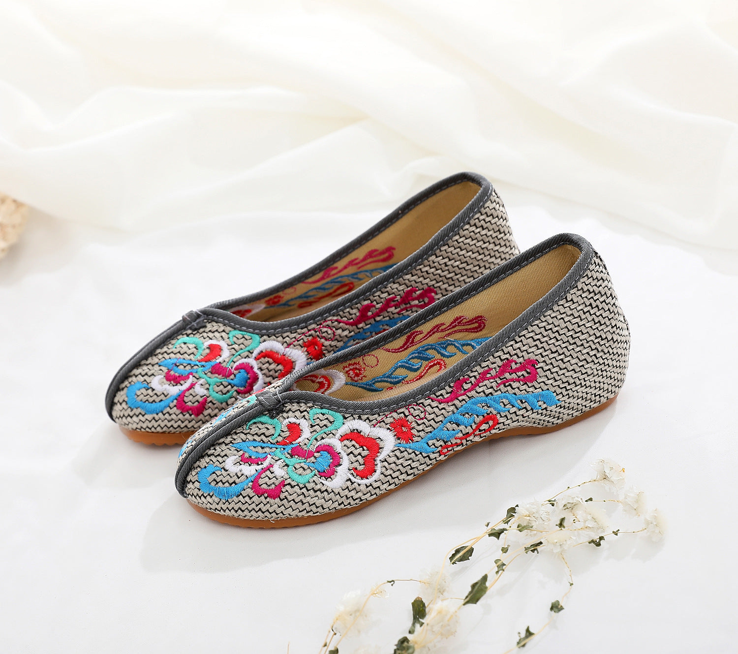 Ethnic Style Embroidered Pumps Linen Height Canvas Shoes Newgew