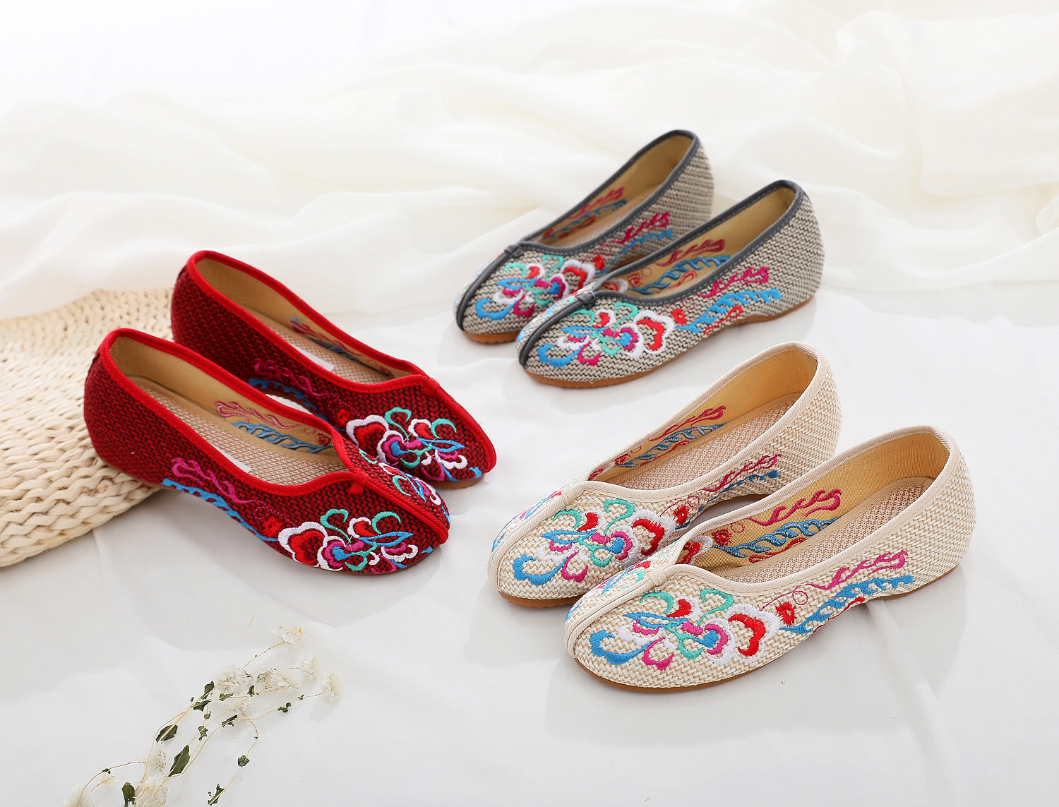 Ethnic Style Embroidered Pumps Linen Height Canvas Shoes Newgew