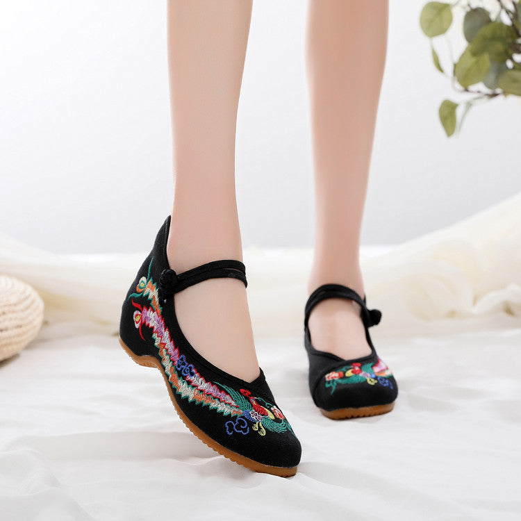 Women's Phoenix Embroidered Ethnic Style Ancient Height Canvas Shoes Newgew
