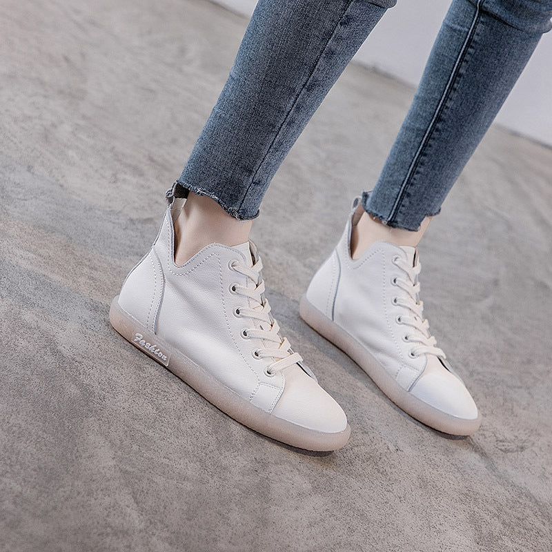 Women Cowhide Leather Antiskid Casual Flat Ankle Boots Newgew Shoes