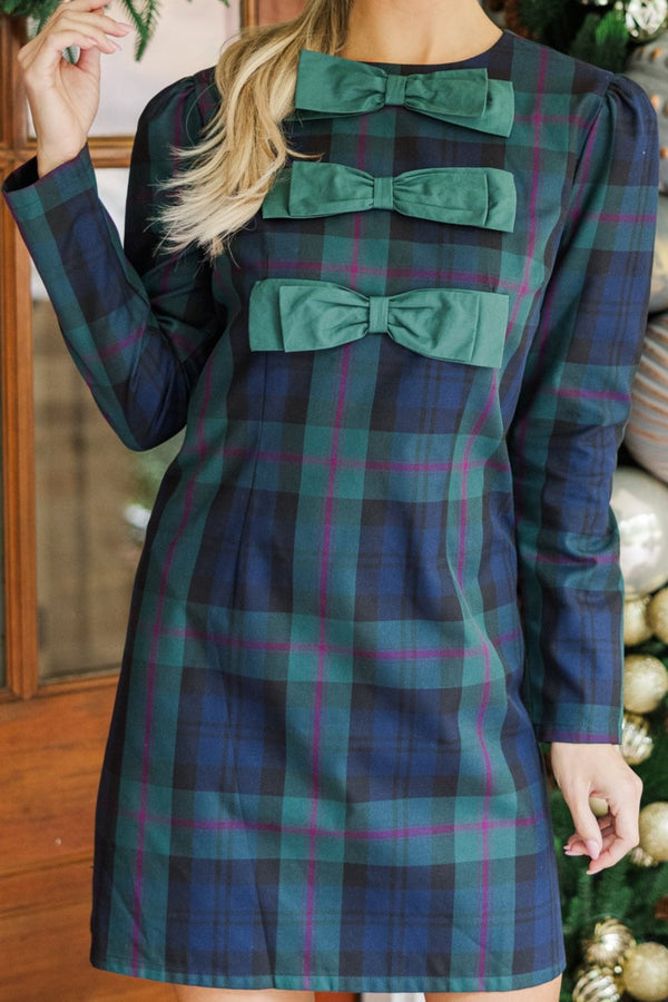 Warmest Wishes Navy Blue Plaid Mini Dress Newgew Dresses