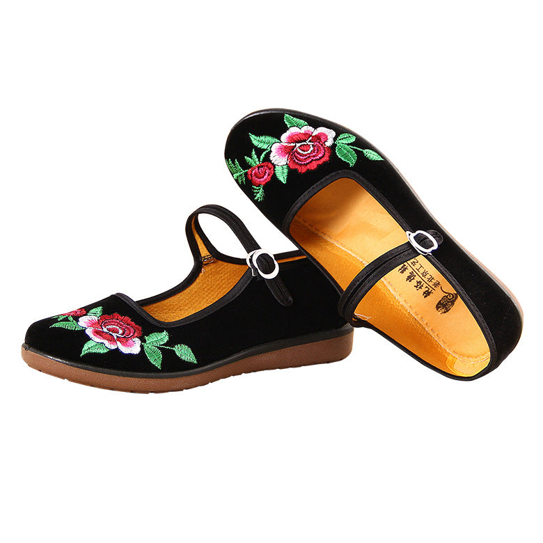 Women's Flat Black Soft Bottom Dance Hotel Canvas Shoes Newgew