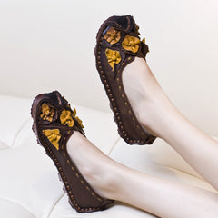 Women Retro Cowhide Leather Handmade Flats Newgew Shoes