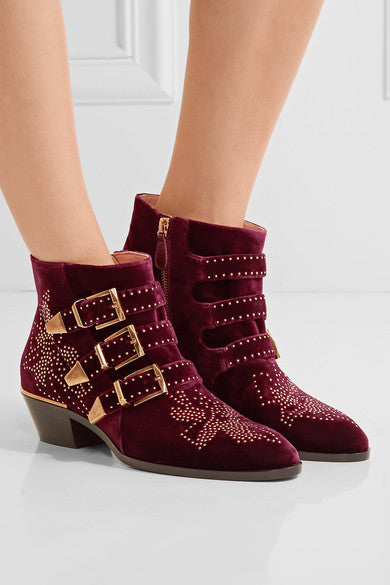 Rivets Velvet Ankle Boots Newgew