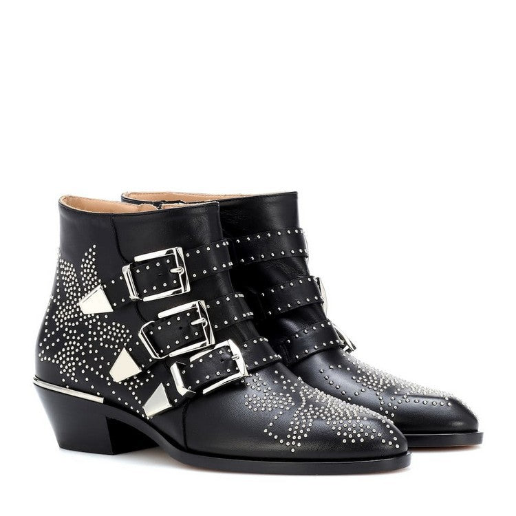 Rivets Velvet Ankle Boots Newgew