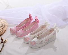 Height Increasing Insole Bow Antique Embroidered Canvas Shoes Newgew