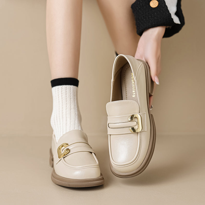 Women Retro Minimalist Soft Leather Casual Loafers Newgew Shoes