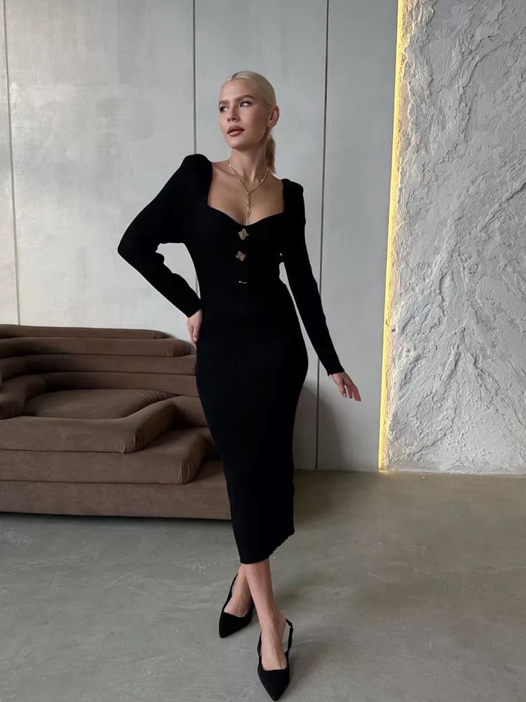 Slim Fit High-Waist Knit Sweater Dress Newgew Dresses