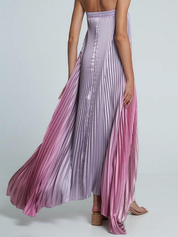 Gradient Strapless Pleated Sleeveless Dress Newgew Dresses
