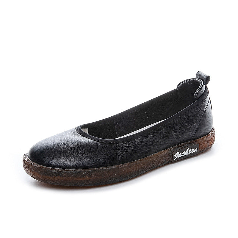 Women Solid Casual Leather Flats Newgew Shoes