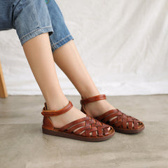 Women Retro Handmade Plaited Leather Casual Sandals Newgew Shoes