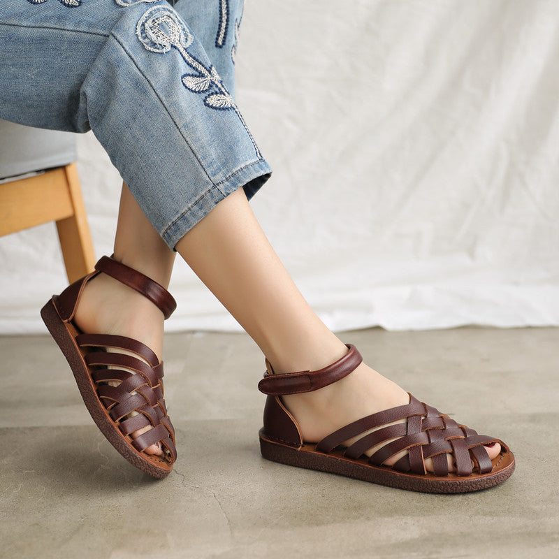 Women Retro Handmade Plaited Leather Casual Sandals Newgew Shoes