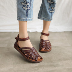 Women Retro Handmade Plaited Leather Casual Sandals Newgew Shoes