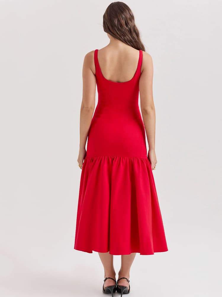 Low-Waist Bodycon Midi Dress - Scarlet Red Newgew Dresses