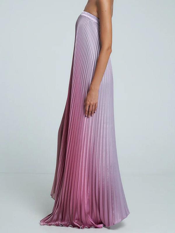 Gradient Strapless Pleated Sleeveless Dress Newgew Dresses