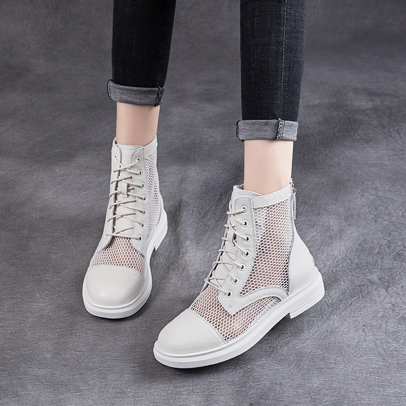 Women Casual Hollow Mesh Leather Summer Boots Newgew Shoes