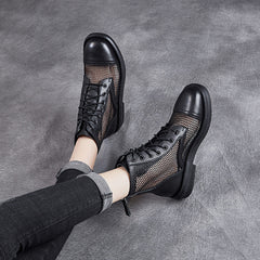 Women Casual Hollow Mesh Leather Summer Boots Newgew Shoes