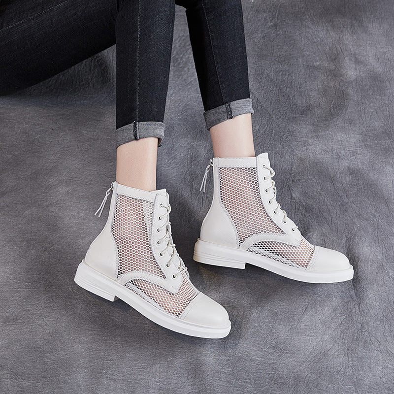 Women Casual Hollow Mesh Leather Summer Boots Newgew Shoes