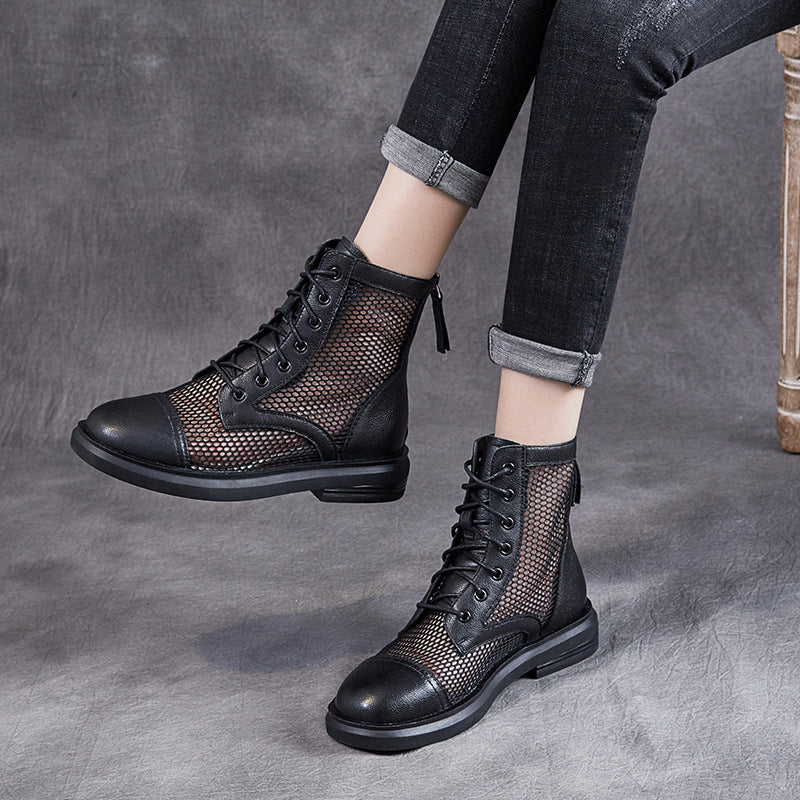 Women Casual Hollow Mesh Leather Summer Boots Newgew Shoes