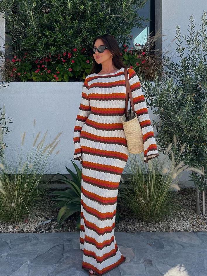 Striped Knit Beach Cover-Up Newgew Dresses
