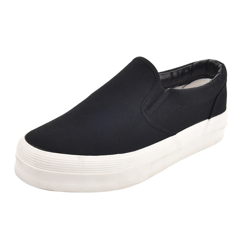 Women's Black Slip-on Korean Versatile White Platform Canvas Shoes Newgew