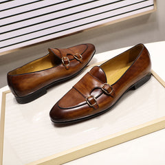 Men Casual Buckles Retro Leather Loafers Newgew Shoes