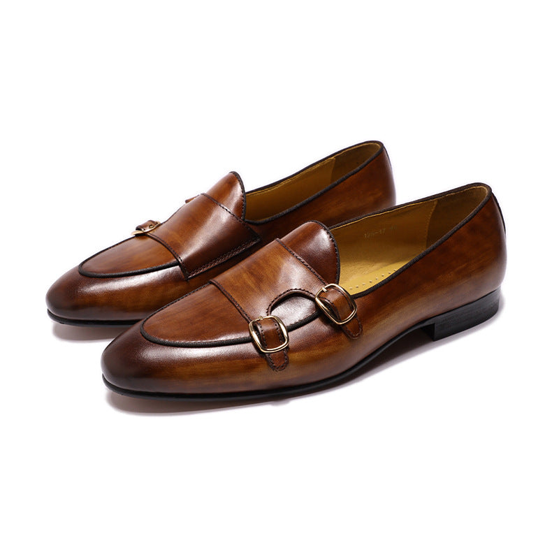 Men Casual Buckles Retro Leather Loafers Newgew Shoes