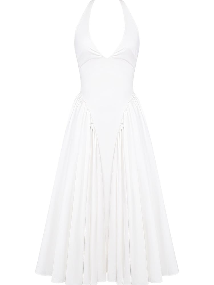 White Cotton Halter Midi Sundress Newgew Dresses