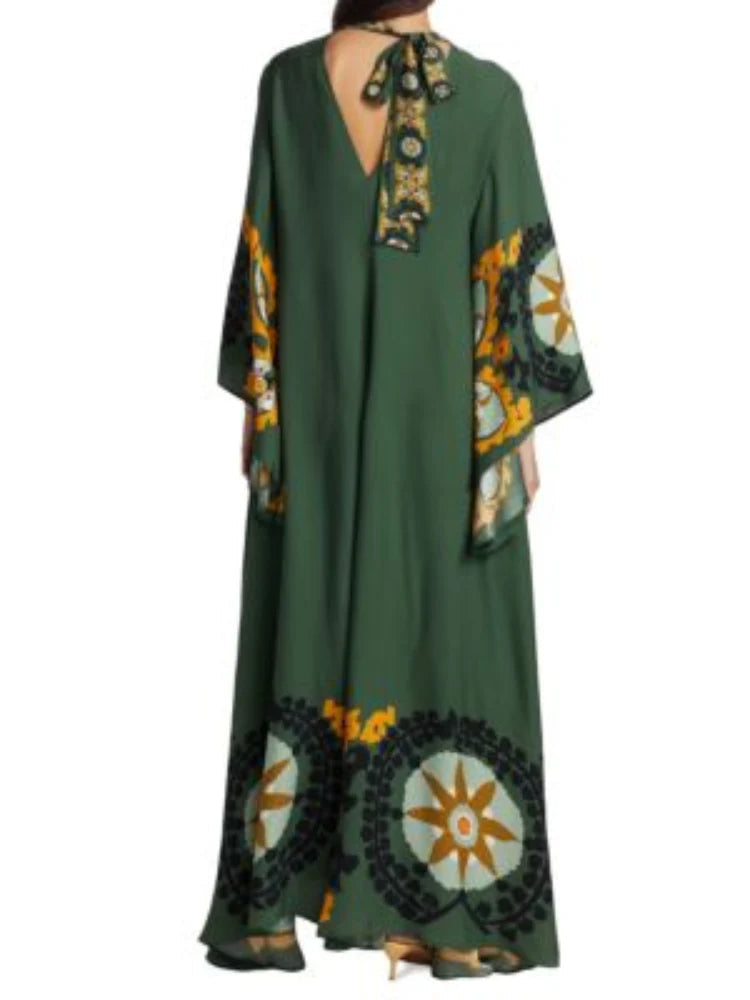 Dark Green Printed Maxi Dress Newgew Dresses