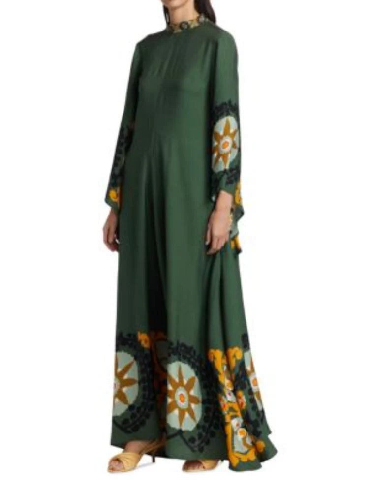 Dark Green Printed Maxi Dress Newgew Dresses