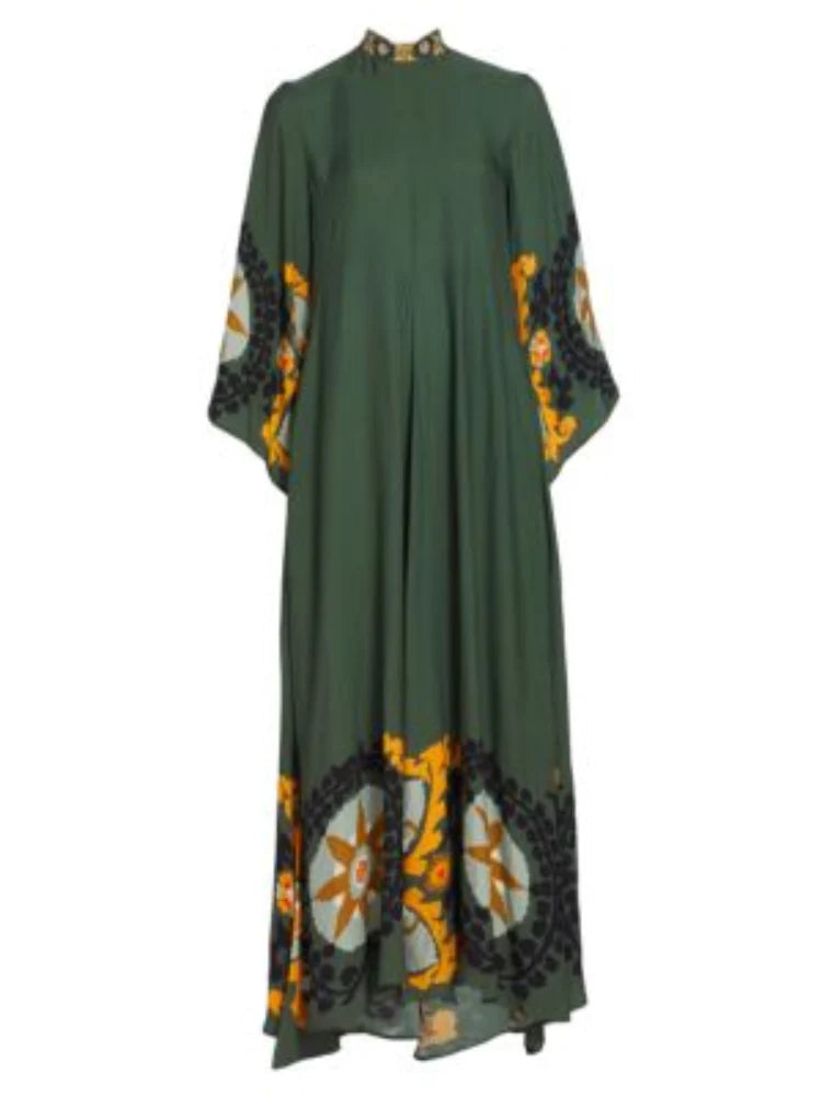 Dark Green Printed Maxi Dress Newgew Dresses