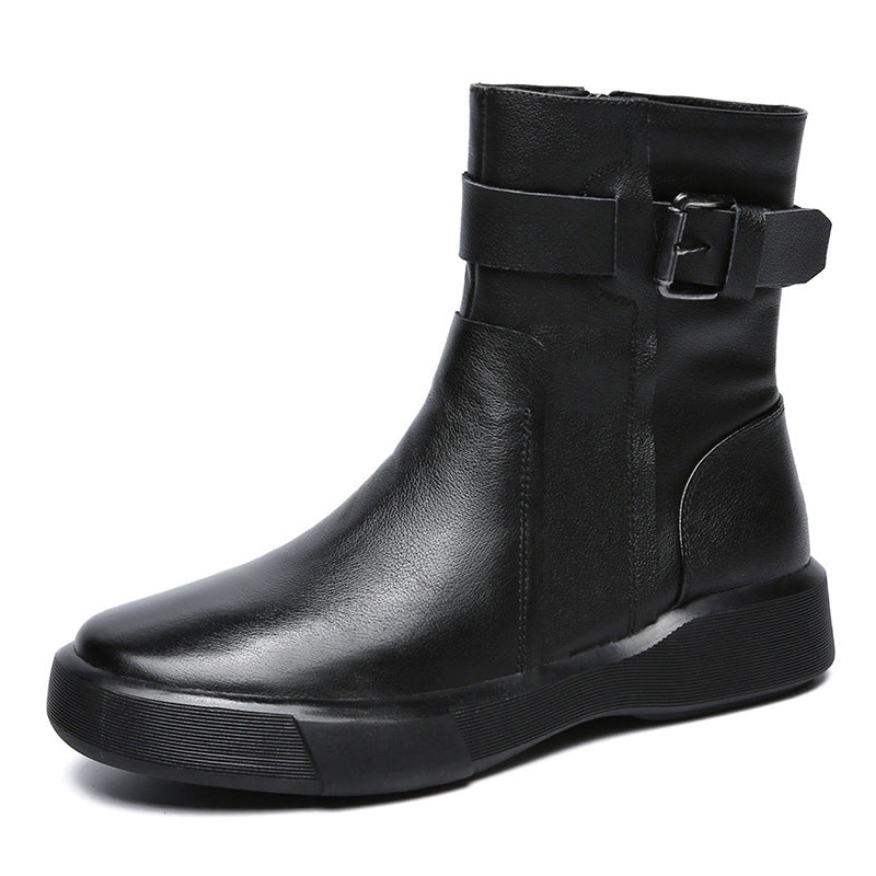 Women Soft Leather Casual Flat Boots Newgew Shoes