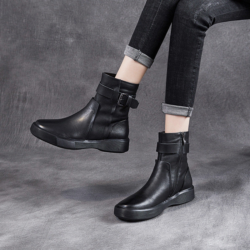 Women Soft Leather Casual Flat Boots Newgew Shoes