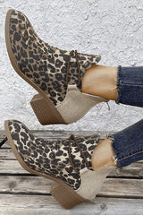 Retro Pointed Toe Square Heel Leopard Print Fashion Short Boots NewGew