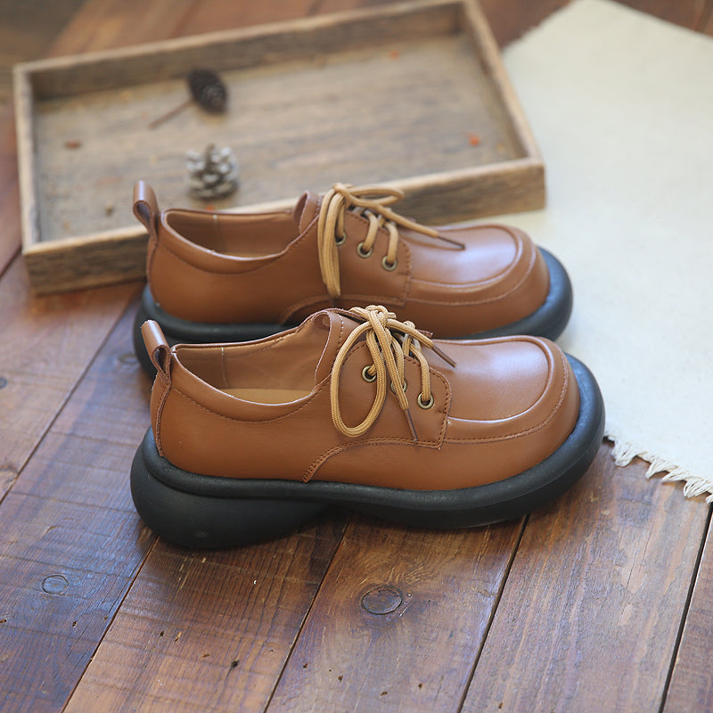 Women Retro Patchwork Solid Leather Casual Shoes Newgew Shoes