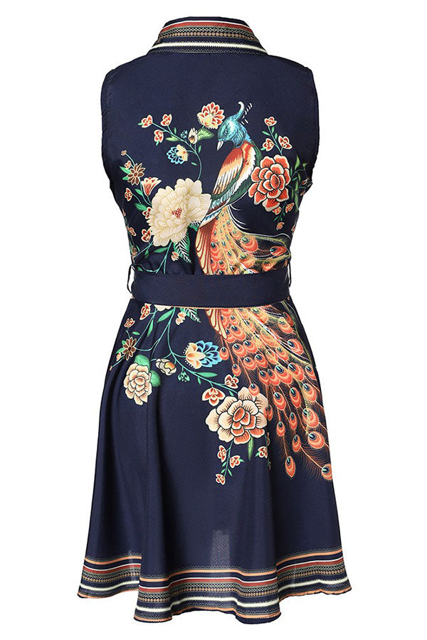 Floral Print Urban Belted Pleated Mini Dress NewGew