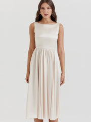 Vintage Low-Waist Midi Dress - Cream Beige Newgew Dresses