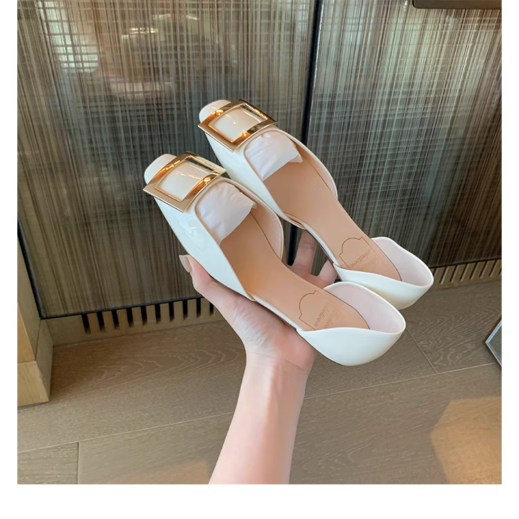 RV square buckle patent leather square toe flat shoes NewGew