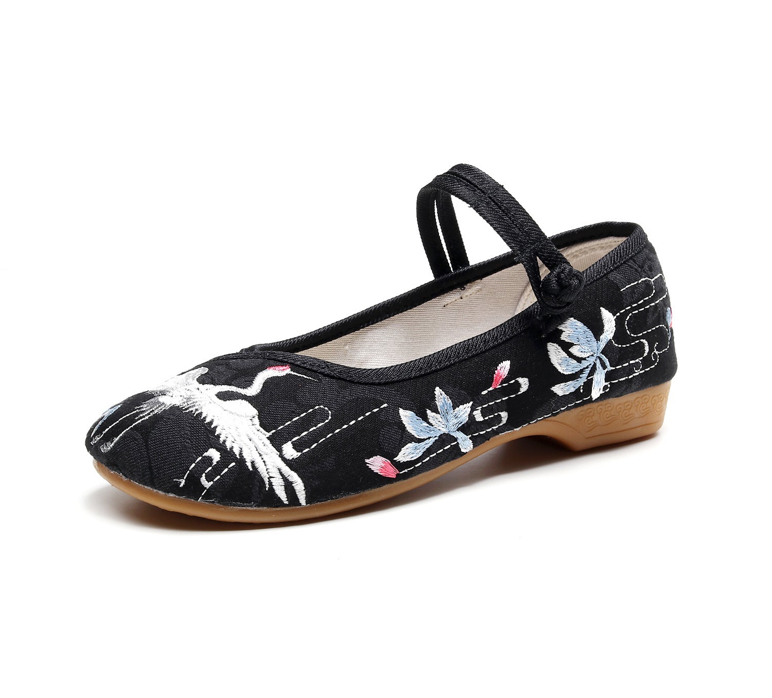 Women's Embroidered Cotton Chinese Style Low Buckle Canvas Shoes Newgew