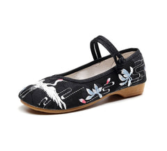 Women's Embroidered Cotton Chinese Style Low Buckle Canvas Shoes Newgew