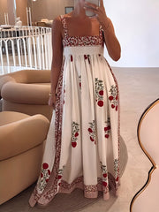 Square Neck Paneled Floral Print Maxi Dress Newgew Dresses