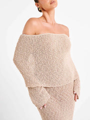 Off Shoulder Boucle Maxi Dress Newgew Dresses