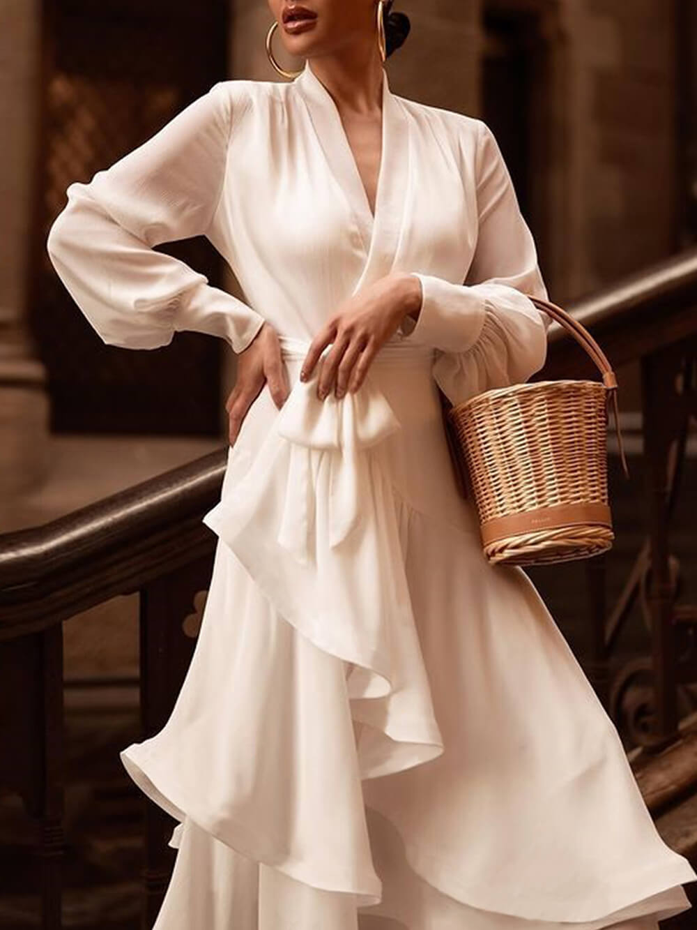 Elegant Ruffled Solid Color Maxi Dress Newgew Dresses