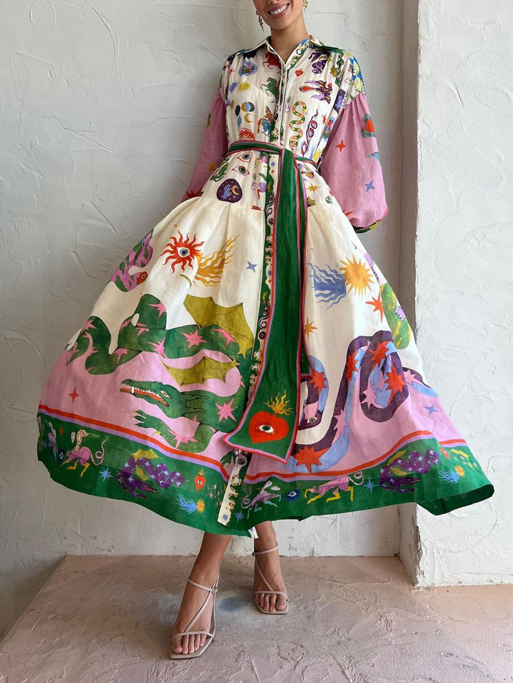Pleated Long Sleeve Loose Dress Newgew Dresses