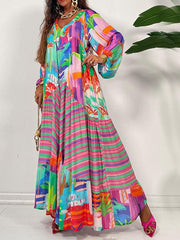 Oversized V-Neck Printed Maxi Dress Newgew Dresses
