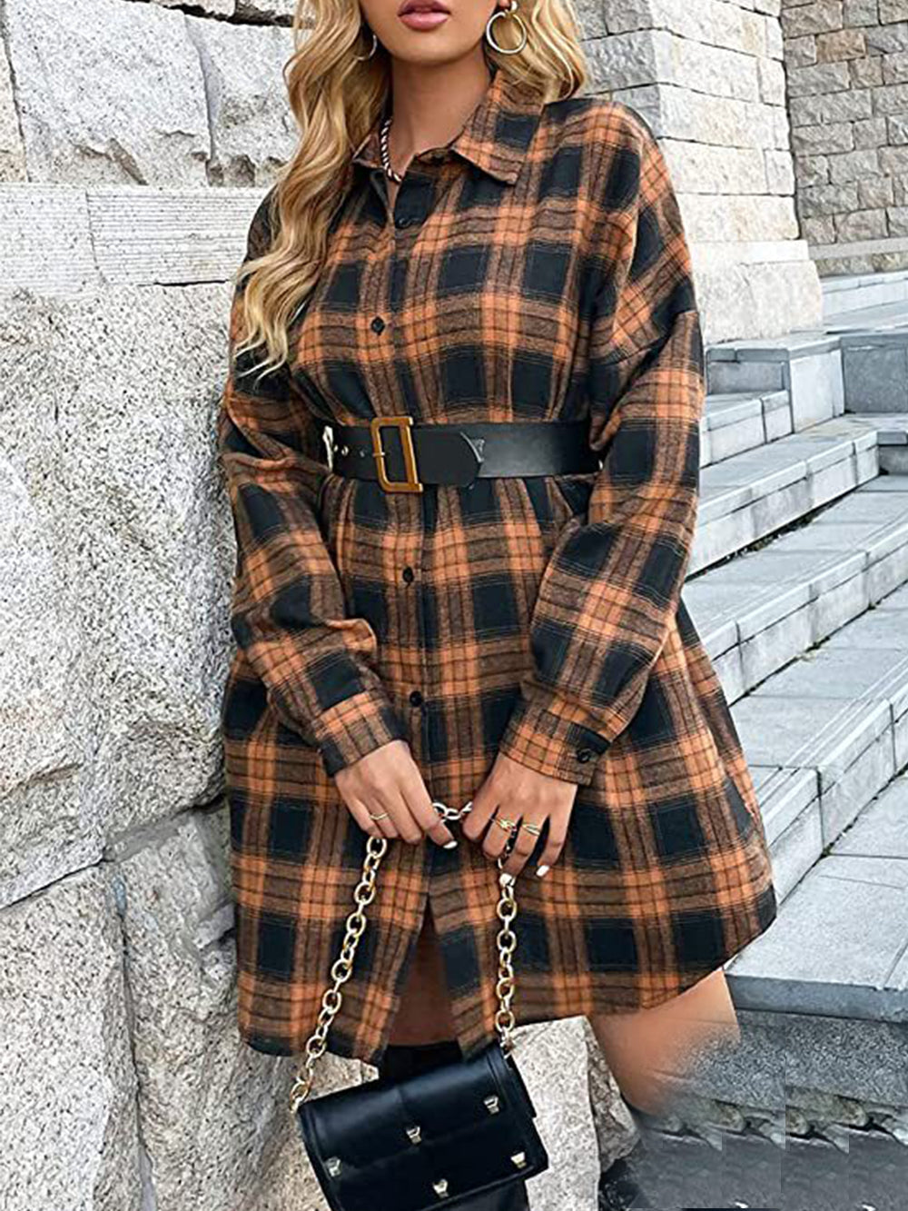 Plaid Button Down Shirt Dress Newgew Dresses