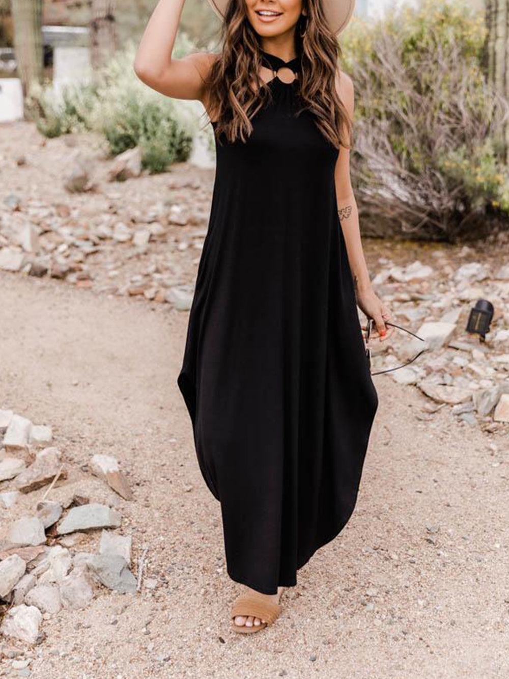 Halter Light Blue Midi Dress with Pocket Newgew Dresses