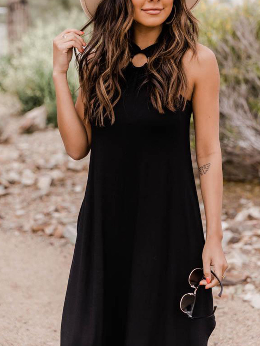 Halter Light Blue Midi Dress with Pocket Newgew Dresses