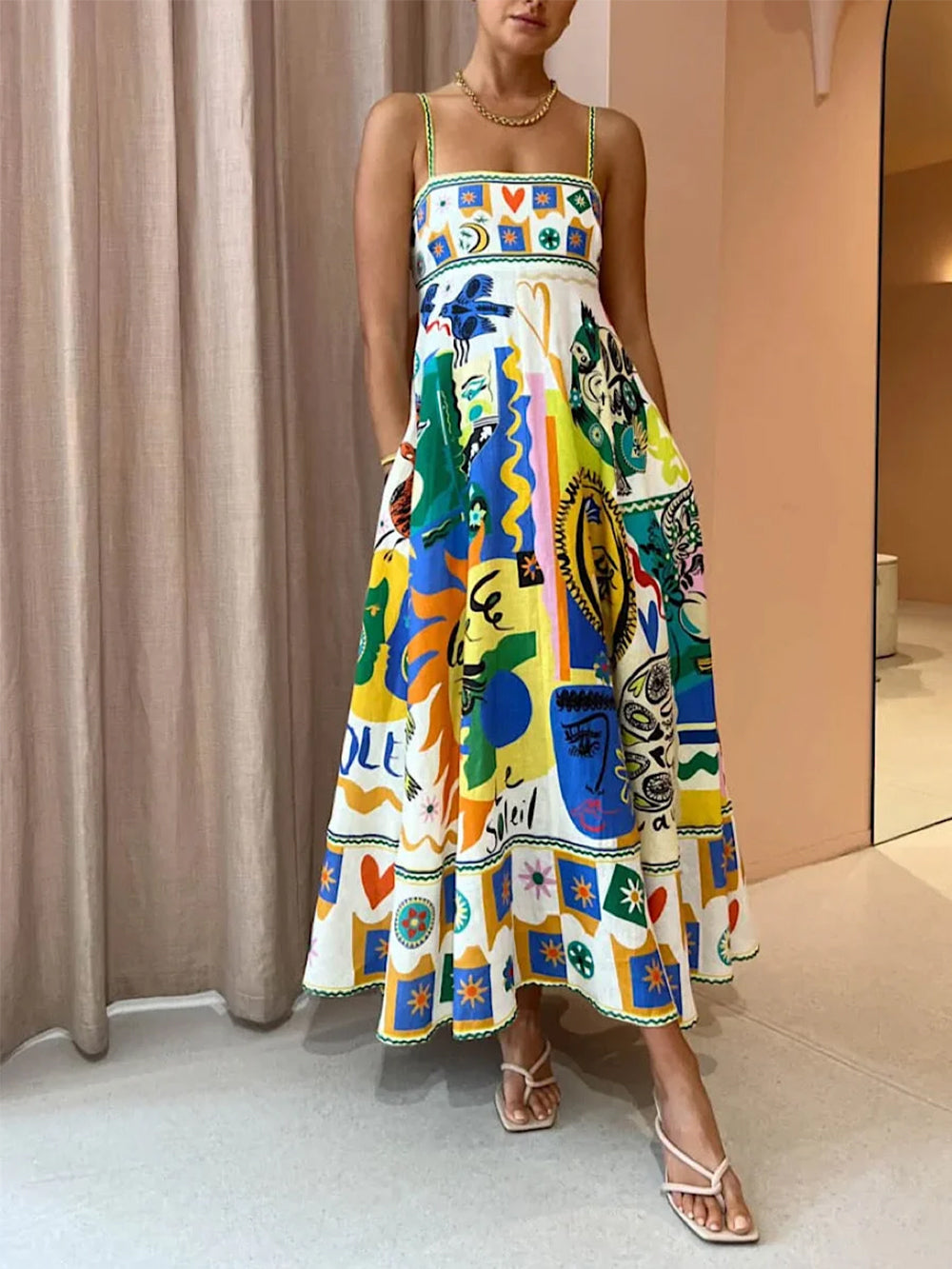 Chic Geometric Graffiti Prints Slip Dress Newgew Dresses