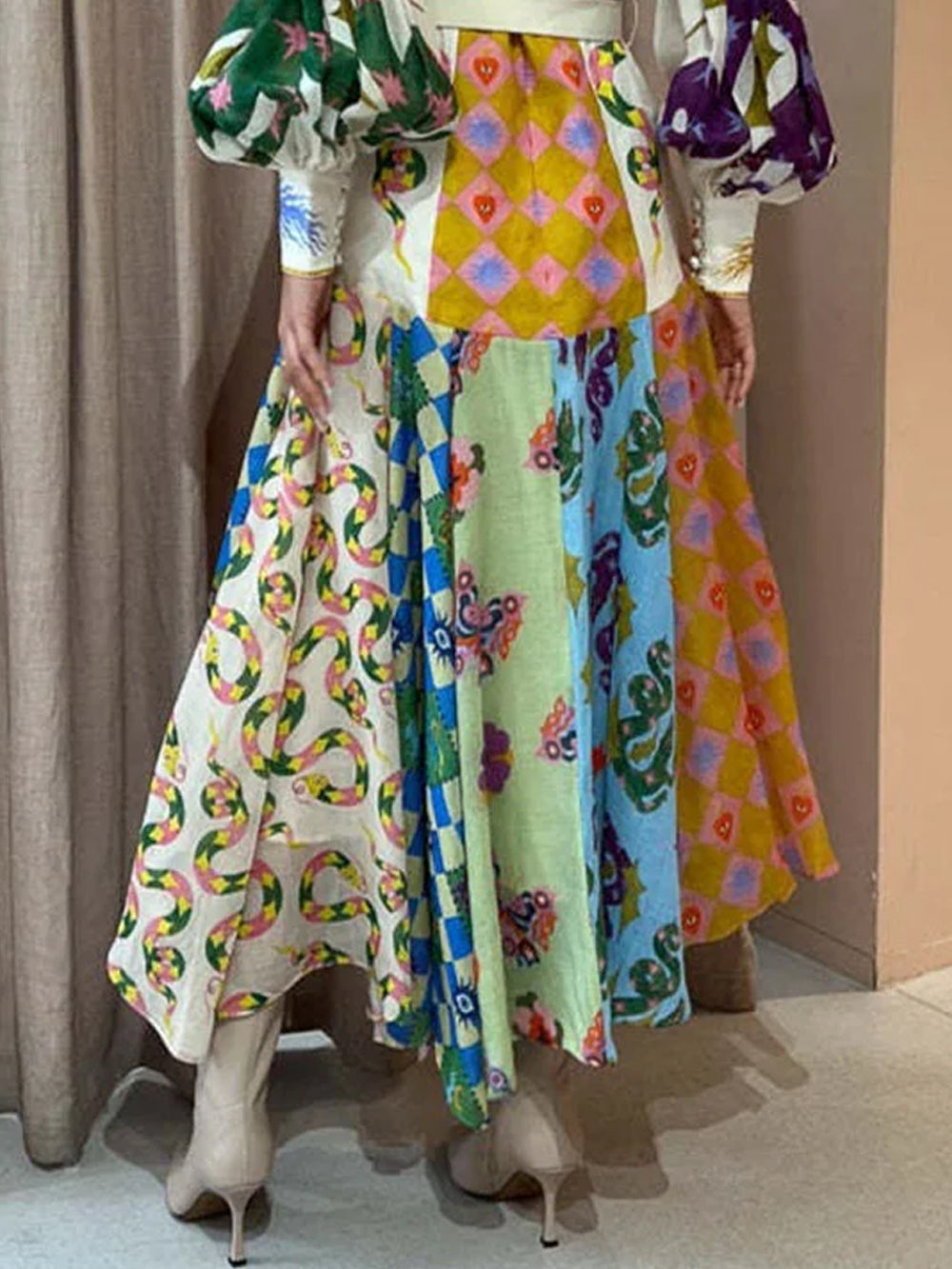 Fashion Graffiti Balloon Sleeve Long Irregular Dress Newgew Dresses